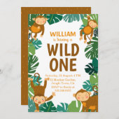 Wild One Monkey Safari Dier 1e Verjaardagsfeest Kaart (Voorkant / Achterkant)
