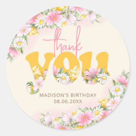 Wild One Mosterd & Roze Wildflower Dank u Ronde Sticker