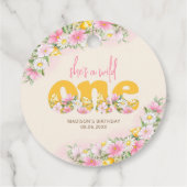 Wild One Mosterd & Roze Wildflower Verjaardag Bedankjes Labels (Achterkant)