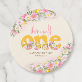 Wild One Mosterd & Roze Wildflower Verjaardag Bedankjes Labels