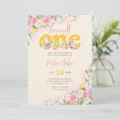 Wild One Mosterd & Roze Wildflower Verjaardag Kaart (Staand voorkant)