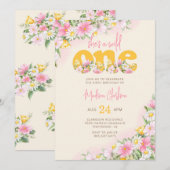 Wild One Mosterd & Roze Wildflower Verjaardag Kaart (Voorkant / Achterkant)