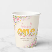 Wild One Mosterd & Roze Wildflower Verjaardag Papieren Bekers (Achterkant)