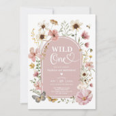 Wild One: Muted Blush Wildflower 1st Birthday Kaart (Voorkant)