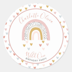Wild One Muted Rainbow Girl's 1e verjaardag Ronde Sticker