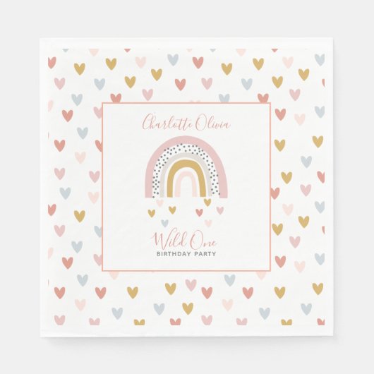 Wild One Muted Rainbow Girl's 1e verjaardag Servet (Voorkant)