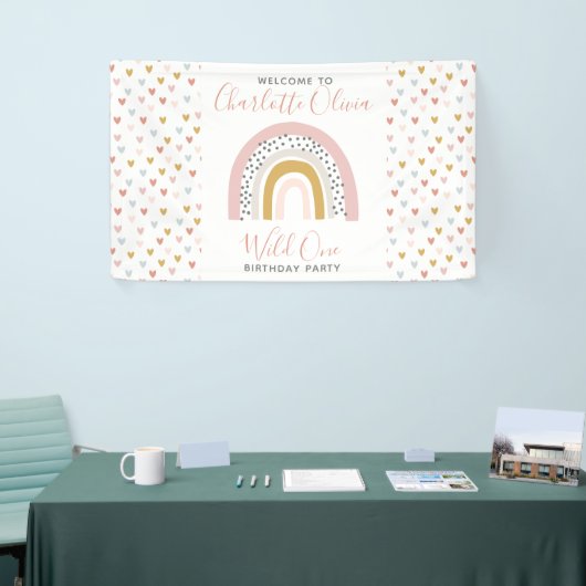 Wild One Muted Rainbow Girl's 1e verjaardag Spandoek (Beurs)