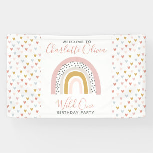Wild One Muted Rainbow Girl's 1e verjaardag Spandoek