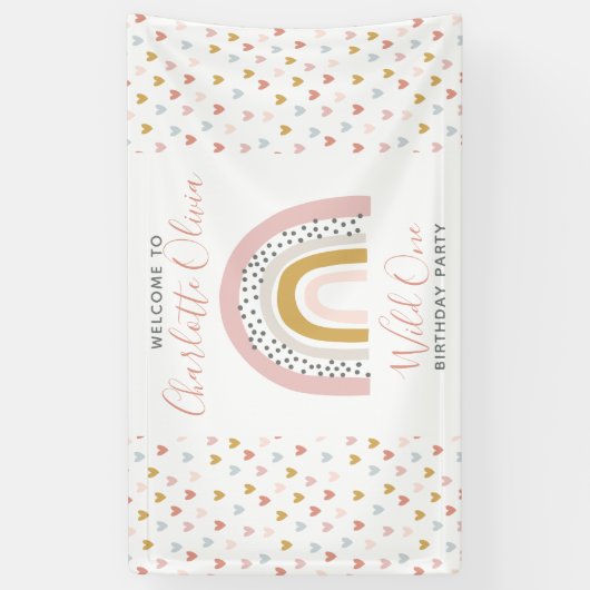 Wild One Muted Rainbow Girl's 1e verjaardag Spandoek (Verticaal)
