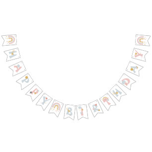 Wild One Muted Rainbow Girl's 1e verjaardag Vlaggetjes