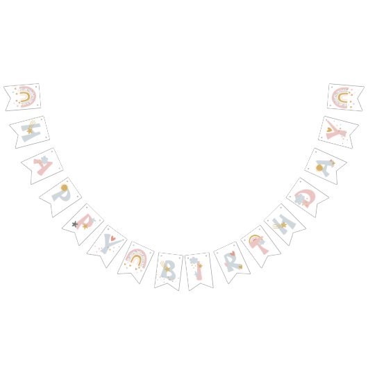 Wild One Muted Rainbow Girl's 1e verjaardag Vlaggetjes (Alle)