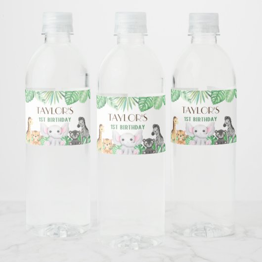 Wild One Neutral Celebration - Safari avontuur! Waterfles Etiket (Flessen)