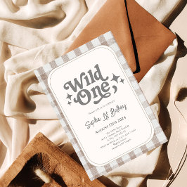Wild One Neutral Gingham 1e verjaardag Kaart