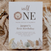 Wild One Neutral Leaves Birthday Invitation Kaart