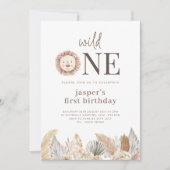 Wild One Neutral Leaves Birthday Invitation Kaart (Voorkant)