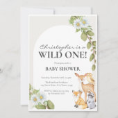 Wild One Neutral Woodland Baby shower Invitation Kaart (Voorkant)