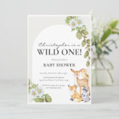 Wild One Neutral Woodland Baby shower Invitation Kaart (Staand voorkant)