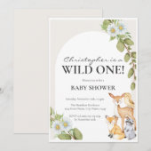Wild One Neutral Woodland Baby shower Invitation Kaart (Voorkant / Achterkant)