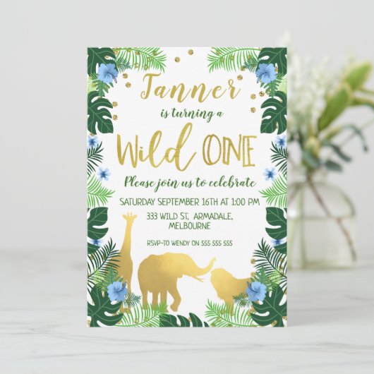 Wild One Oerwoud 1e verjaardag Uitnodiging (Staand voorkant)