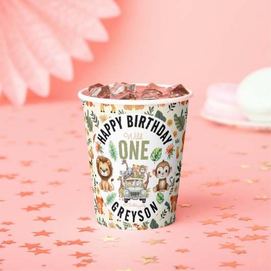 Wild One Oerwoud Adventure 1e verjaardag Papieren Bekers (Insitu)