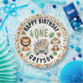 Wild One Oerwoud Adventure 1e verjaardag Papieren Bordje