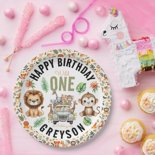 Wild One Oerwoud Adventure 1e verjaardag Papieren Bordje (Feest)