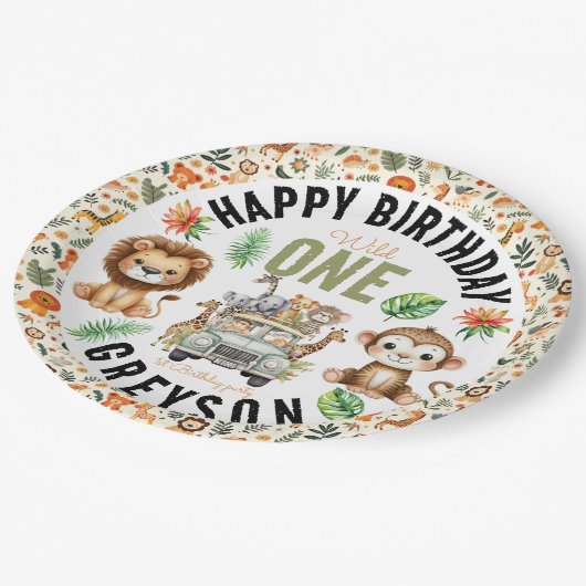 Wild One Oerwoud Adventure 1e verjaardag Papieren Bordje (Gekanteld)