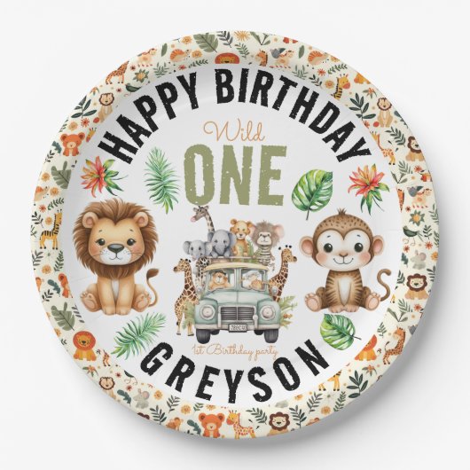 Wild One Oerwoud Adventure 1e verjaardag Papieren Bordje (Voorkant)