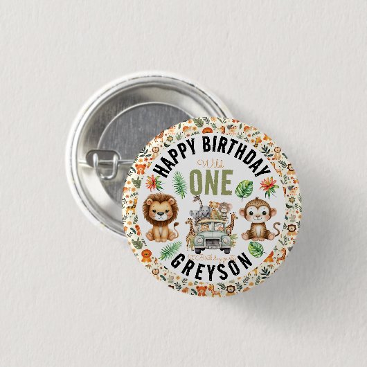 Wild One Oerwoud Adventure 1e verjaardag Ronde Button 3,2 Cm (Voorkant /achterkant)