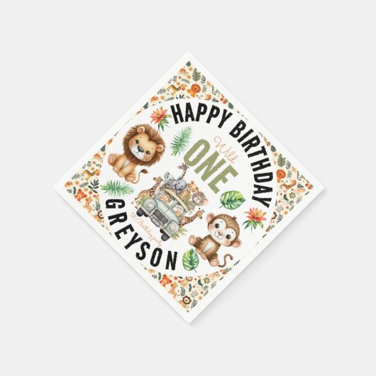 Wild One Oerwoud Adventure 1e verjaardag Servet (Hoek)