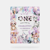 Wild One Oerwoud Animal Safari 1e verjaardag Welko Acryl Bord (Voorkant)