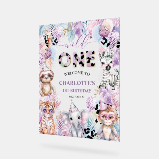 Wild One Oerwoud Animal Safari 1e verjaardag Welko Acryl Bord (Hoek)