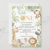 Wild One Oerwoud Animals 1st Birthday Invitation Kaart (Voorkant)