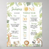 Wild One Oerwoud Animals 1st Birthday Mijlpaal Poster (Voorkant)