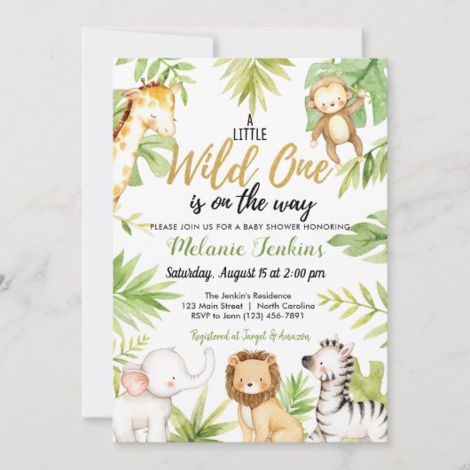 Wild One Oerwoud Animals Baby shower Kaart (Voorkant)