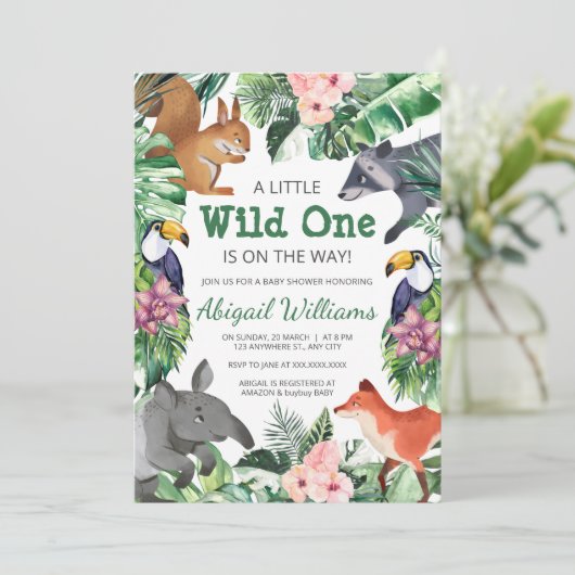 Wild One - Oerwoud Animals Baby shower Kaart (Staand voorkant)