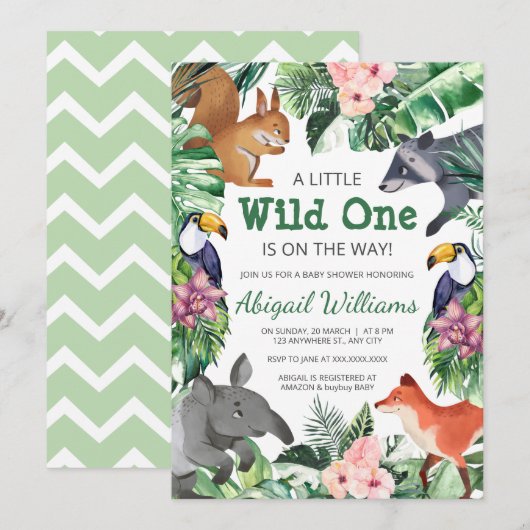 Wild One - Oerwoud Animals Baby shower Kaart (Voorkant / Achterkant)