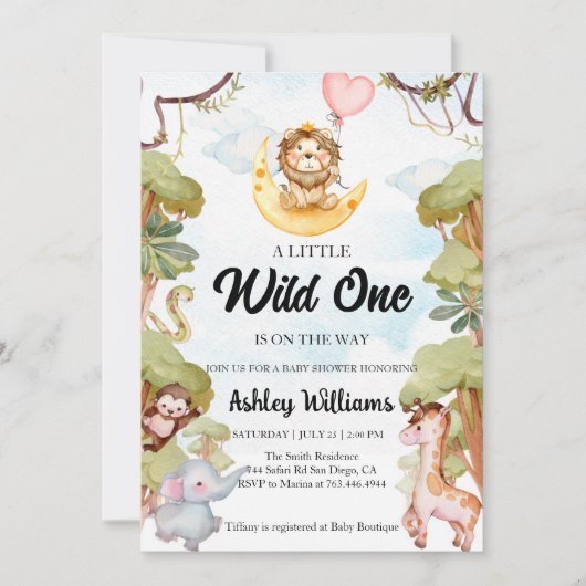 Wild One Oerwoud Animals Boy Baby shower Invitatio Kaart (Voorkant)