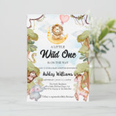 Wild One Oerwoud Animals Boy Baby shower Invitatio Kaart (Staand voorkant)