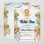 Wild One Oerwoud Animals Boy Baby shower Invitatio Kaart (Voorkant / Achterkant)