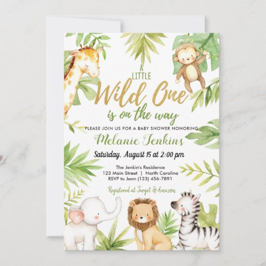 Wild One Oerwoud Animals Boy Baby shower Kaart (Voorkant)