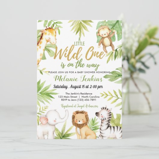 Wild One Oerwoud Animals Boy Baby shower Kaart (Staand voorkant)
