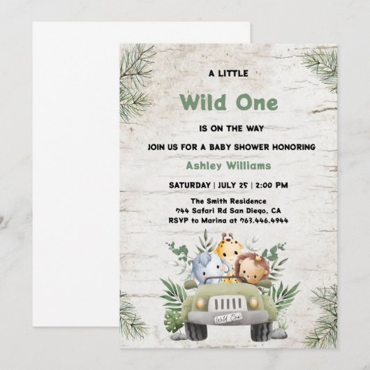 Wild One Oerwoud Animals Boy Baby shower Kaart (Voorkant / Achterkant)