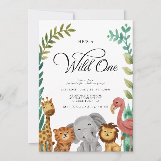 Wild One Oerwoud Animals Boys 1e verjaardagsfeestj Kaart (Voorkant)