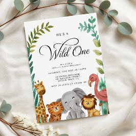 Wild One Oerwoud Animals Boys 1e verjaardagsfeestj Kaart