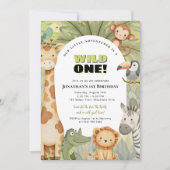 Wild One Oerwoud Animals eerste verjaardagsuitnodi Kaart (Voorkant)