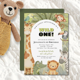 Wild One Oerwoud Animals eerste verjaardagsuitnodi Kaart