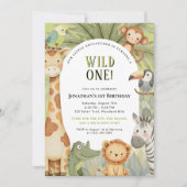 Wild One Oerwoud Animals eerste verjaardagsuitnodi Kaart (Voorkant)