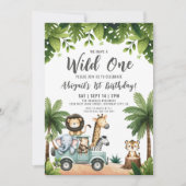Wild One Oerwoud Animals Safari 1e verjaardagsfees Kaart (Voorkant)