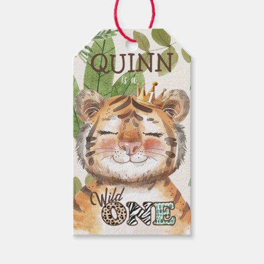 Wild One Oerwoud Animals Safari 1st Birthday Cadeaulabel (Voorkant)